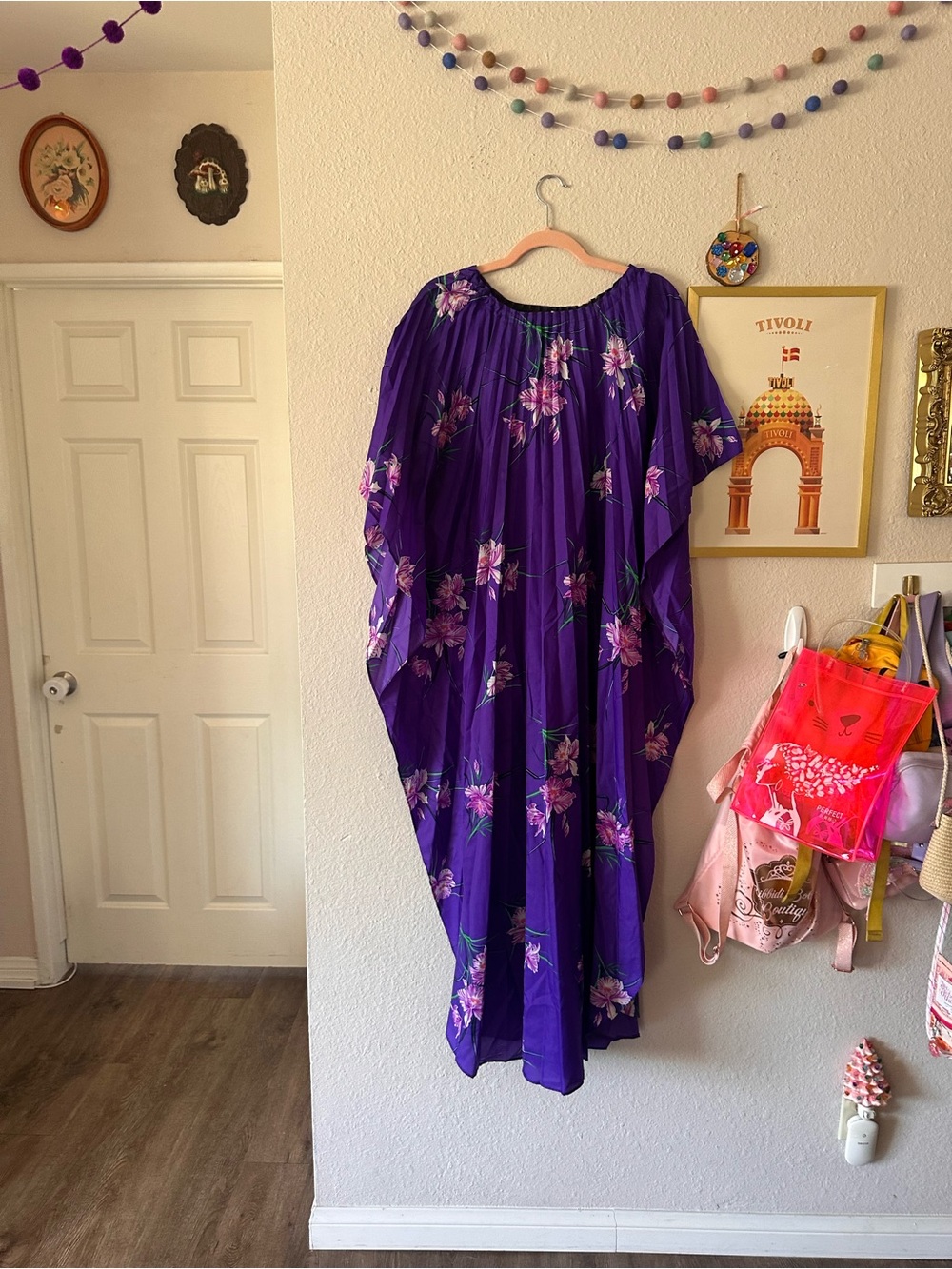 Purple Pleated Vintage Kaftan Fits L/XL, Floral